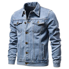 Stylish Denim Jacket for Men in light blue, perfect for casual spring and autumn wear.