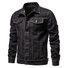 Stylish Denim Jacket for Men in black denim, casual oversized fit, perfect for spring and autumn outings.