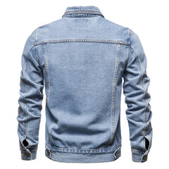 Stylish Denim Jacket for Men, back view of light blue denim casual jacket, perfect for spring and autumn wear.
