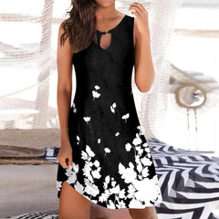 Women Beach Dress Fashion Stripe Sleeveless Backless Camisole Beach Mini Mask printing Artistic Elegant Dress Casual Women