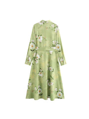Women's clothing 2024 new fashion European and American style retro simple printed lapel single-breasted slim flower dress
