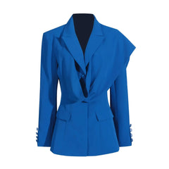 Fashion Suit Jacket for Women 2024 Autumn New Blue Design Formal Slim Fit High-end Small Suit Women Clothing