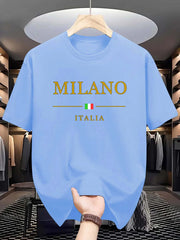 Men's summer 100 cotton fashionable casual loose plus size MILANO ITALIA pattern printed sports round neck short sleeved T-shirt