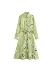 Women's clothing 2024 new fashion European and American style retro simple printed lapel single-breasted slim flower dress