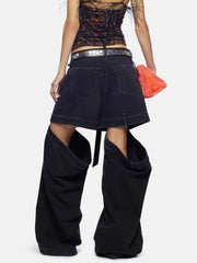 Fashion Women's Denim Pants Loose Waist Zip Hollow Out Solid Color Wide-leg Floor-length Jeans Autumn 2023 New Tide