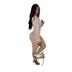 Costumes Accessories European and American Fashion Women's Clothing Washed and Worn Deep V Tight Long-sleeved Autumn  Jumpsuits