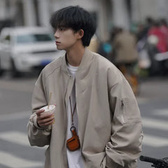 Man Bomber Jacket Oversize Spring Autumn Boys Long Sleeve Stand Collar Baseball Clothes Black Green Retro Coat Plus Size Xxl