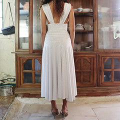 hirigin Elegant Women's Tank Dress Stylish Dot Print Pleated Waist Sleeveless V Neck A Line Dress for Summer Party Club