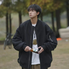 Man Bomber Jacket Oversize Spring Autumn Boys Long Sleeve Stand Collar Baseball Clothes Black Green Retro Coat Plus Size Xxl