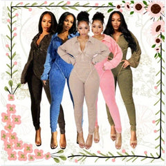 Costumes Accessories European and American Fashion Women's Clothing Washed and Worn Deep V Tight Long-sleeved Autumn  Jumpsuits