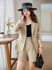 Fashion Temperament Professional Suits Women 2024 Spring Summer New Formal Long Sleeve Blazer And Pants&Shorts Sets Work Wear