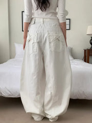 Loose Women's Denim Jeans Ba ket  Knot Design Spring New Sle Casual High Waist Wide Leg Pants Pure Color