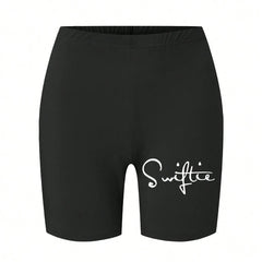 Trend Women Sports Shorts  Simple White Line Letter Graphic Print Tight Shorts High Elastic Comfortable Soft Thin Female Clothes