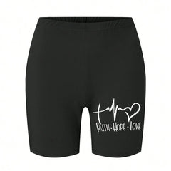 Trend Women Sports Shorts  Simple White Line Letter Graphic Print Tight Shorts High Elastic Comfortable Soft Thin Female Clothes