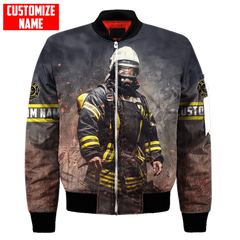 Men bomber jacket Customize Name Brave Firefighter 3D Printed winter zipper Jacket casual unisex Harajuku Streetwear coat FX-07