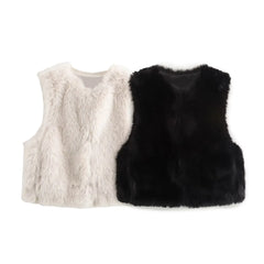 2025 new women's clothing European and American style fashion versatile French design faux fur short vest