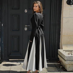 Women's Clothing 2025 Spring and Summer New Temperament Fashion Celebrity Style Contrasting Color Mid-waist Lace-up Dress