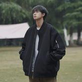 Man Bomber Jacket Oversize Spring Autumn Boys Long Sleeve Stand Collar Baseball Clothes Black Green Retro Coat Plus Size Xxl