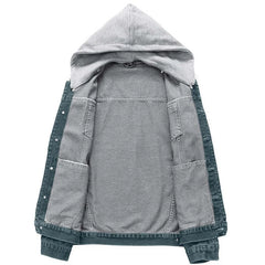 2025 New Men Denim Jackets Coats Hooded Jacket Full Sleeve Men's Washed Vintage Denim Jean Jacket Button Coat