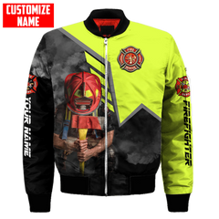 Men bomber jacket Customize Name Brave Firefighter 3D Printed winter zipper Jacket casual unisex Harajuku Streetwear coat FX-07