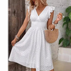 2024 new multi colored summer women's clothing fashionable temperament casual commuting lotus leaf sleeve elegant dress