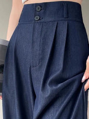 Soft Denim Wide Leg Pants Women Spring Summer Thin High Waist Slim Straight Loose Casual Trousers Long Pants