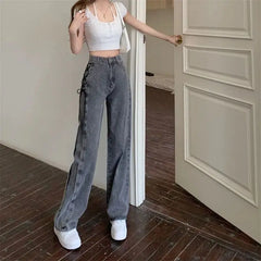 2025 Fashion 90s Loosefit Denim Pants for Women Spring Autumn Korean New In Woman Straight Leg Jeans High Waist Shot Trousers