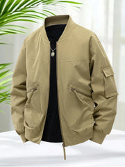 Bomber Jacket for Men Spring Autumn Lightweight V-neck Casual Jacket Streetwear with Sleeve Pocket Stylish Men Daily Wear Coats