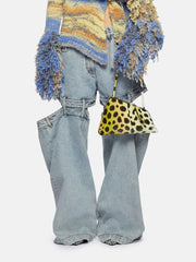 Fashion Women's Denim Pants Loose Waist Zip Hollow Out Solid Color Wide-leg Floor-length Jeans Autumn 2023 New Tide