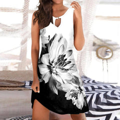 Women Beach Dress Fashion Stripe Sleeveless Backless Camisole Beach Mini Mask printing Artistic Elegant Dress Casual Women