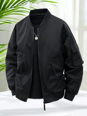 Bomber Jacket for Men Spring Autumn Lightweight V-neck Casual Jacket Streetwear with Sleeve Pocket Stylish Men Daily Wear Coats