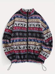 European and American fashion autumn and winter new national style printing plus velvet sweater casual loose coat blouse