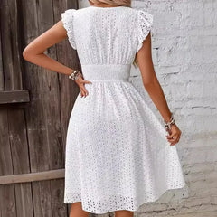 2024 new multi colored summer women's clothing fashionable temperament casual commuting lotus leaf sleeve elegant dress