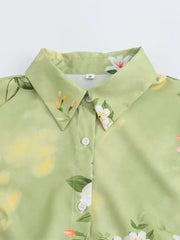 Women's clothing 2024 new fashion European and American style retro simple printed lapel single-breasted slim flower dress