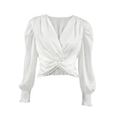 Fashion Comfortable 2025 Autumn Fashion Temperament Design Long Sleeve Open Navel Women's Shirt Commuter Style V-Neck Short Top