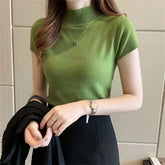 Fashion Woman Blouses Short Sleeve Summer Tops Blouse Women Turtleneck Knitted Blouse Shirt Women Tops Blouses DF4908