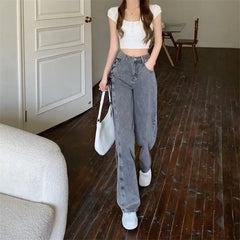 2025 Fashion 90s Loosefit Denim Pants for Women Spring Autumn Korean New In Woman Straight Leg Jeans High Waist Shot Trousers