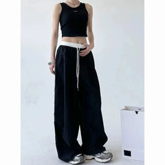 High Street Women's Wide Leg Pants Drawstring Y2K Gothic Hip Hop Lady's Cargo Pants Hotsweet Matching Female Trousers Summer New