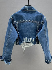 Womens Denim Jacket 2024 Spring Summer New in Heavy Industry Rivet Studded Jean Jacket Women Worn Nail Bead Jean Jacket Top