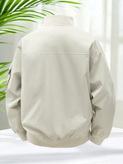 Bomber Jacket for Men Spring Autumn Lightweight V-neck Casual Jacket Streetwear with Sleeve Pocket Stylish Men Daily Wear Coats