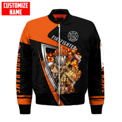 Men bomber jacket Customize Name Brave Firefighter 3D Printed winter zipper Jacket casual unisex Harajuku Streetwear coat FX-07