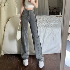 2025 Fashion 90s Loosefit Denim Pants for Women Spring Autumn Korean New In Woman Straight Leg Jeans High Waist Shot Trousers