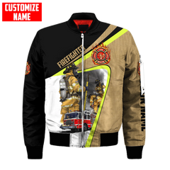 Men bomber jacket Customize Name Brave Firefighter 3D Printed winter zipper Jacket casual unisex Harajuku Streetwear coat FX-07
