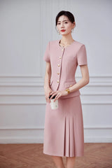 Fashionable professional women's clothing, high-quality two-piece short-sleeved blazer + long skirt, showing elegant temperament