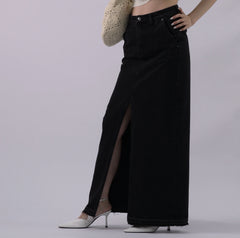 European and American fashion style Simple and casual High waisted full skirted slit skirt for the hips American retro styl