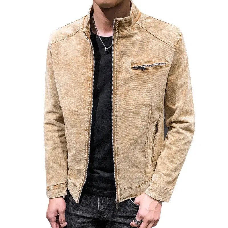 Men's retro denim jacket in thick yellow, perfect for casual autumn and winter wear.