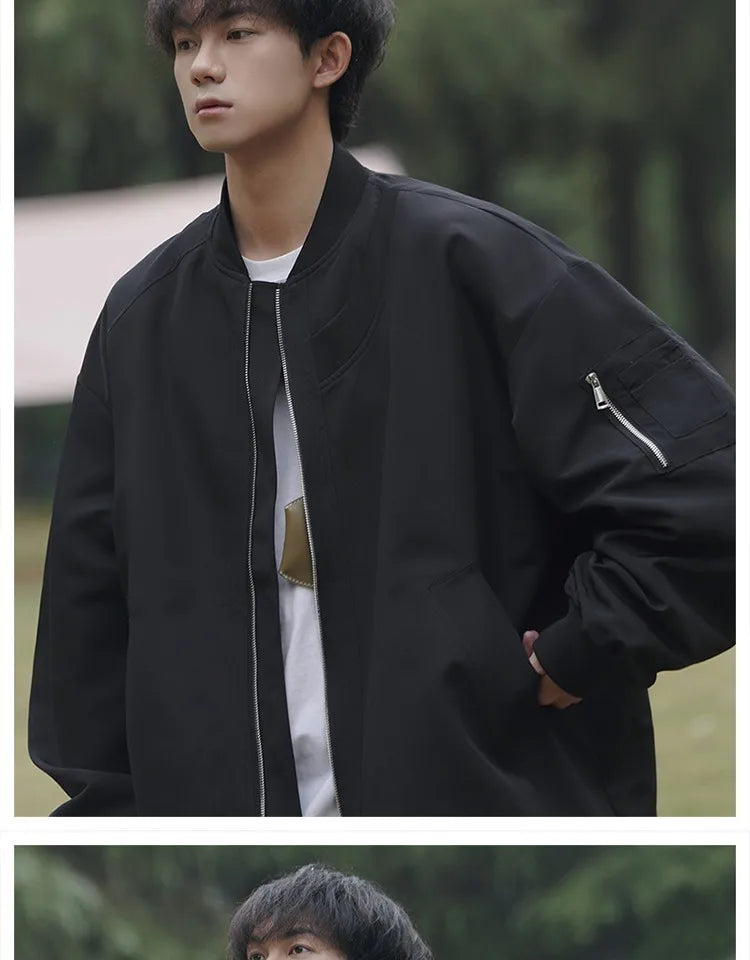 Man Bomber Jacket Oversize Spring Autumn Boys Long Sleeve Stand Collar Baseball Clothes Black Green Retro Coat Plus Size Xxl