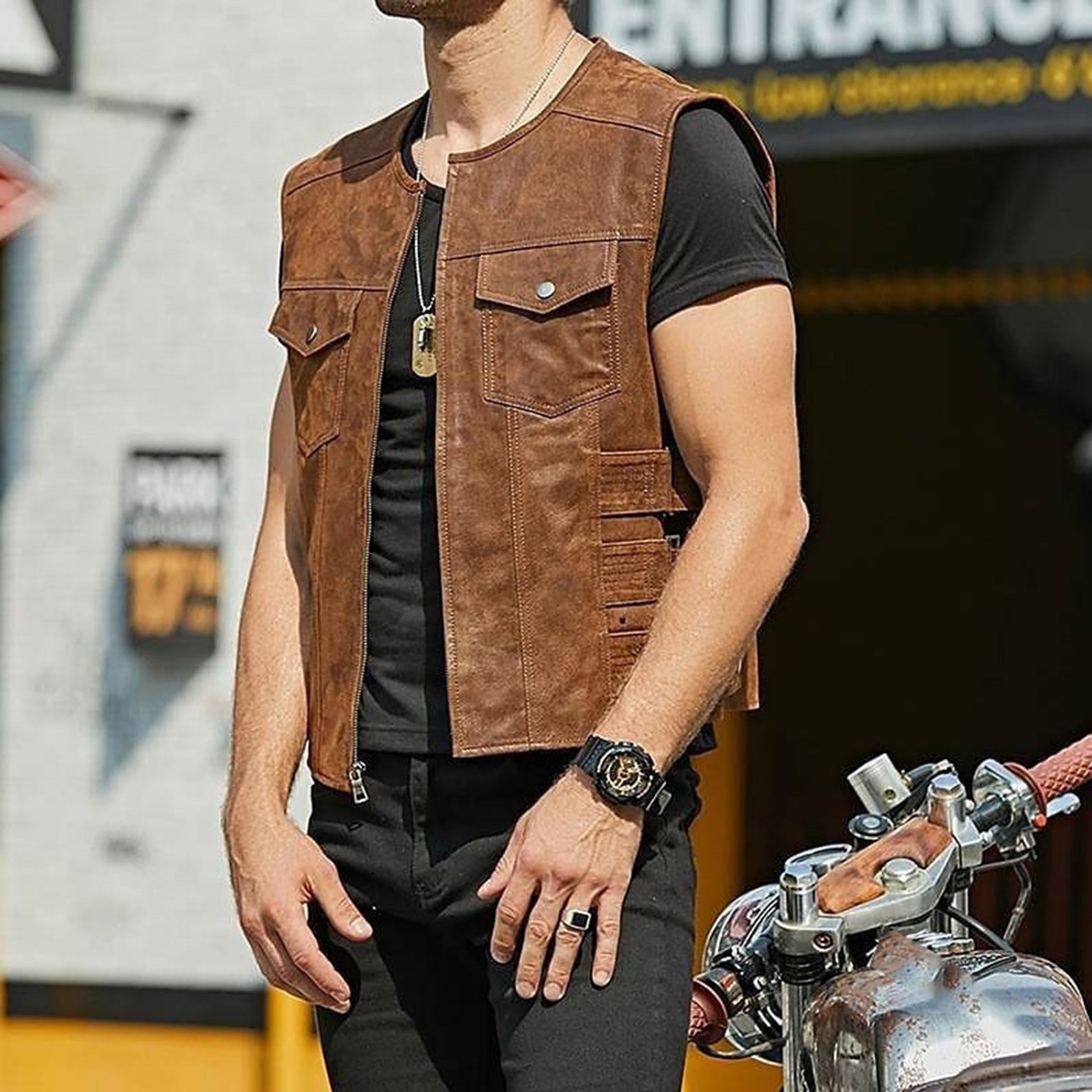 Men's Tank Top V-neck solid Multi Pocket Military Vest Reporter Photography Cardigan Outdoor Motorcycle Vest Men's jacket coat
