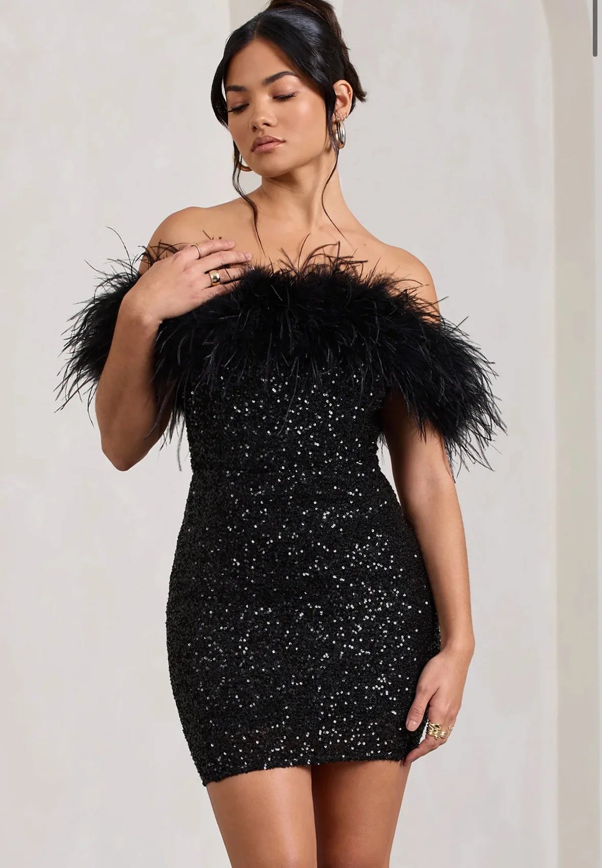 European and American Fashion New Women's Clothing, Strapless Hip Skirt, Celebrity Feather Party Dress