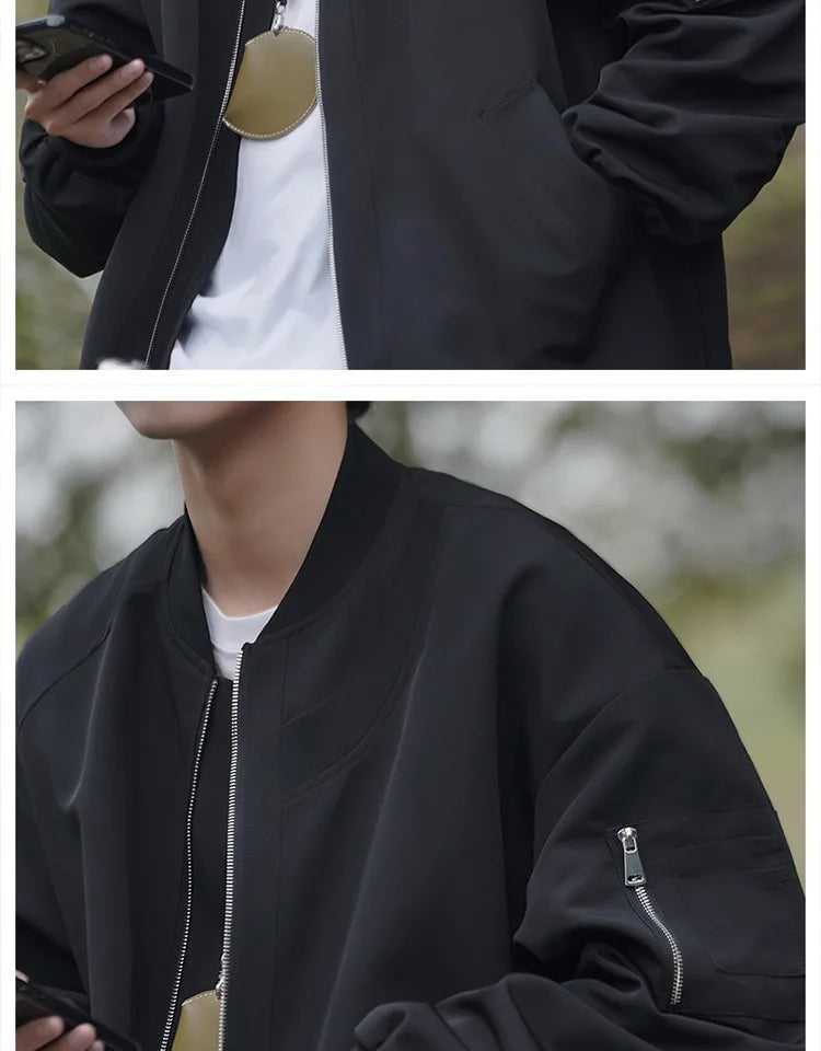 Man Bomber Jacket Oversize Spring Autumn Boys Long Sleeve Stand Collar Baseball Clothes Black Green Retro Coat Plus Size Xxl